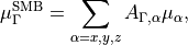\mu_{\Gamma}^{\rm SMB} = \sum_{\alpha=x,y,z} A_{\Gamma,\alpha} \mu_{\alpha},