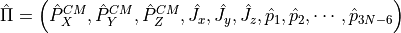 \hat{\Pi} = \left(\hat{P}_X^{CM}, \hat{P}_Y^{CM},\hat{P}_Z^{CM},\hat{J}_x,\hat{J}_y,\hat{J}_z,\hat{p}_1,\hat{p}_2, \cdots ,\hat{p}_{3N-6} \right)