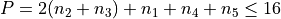 P = 2(n_2 + n_3) + n_1 + n_4 + n_5 \leq 16