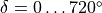 \delta = 0\ldots 720^\circ