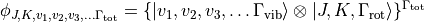 \phi_{J,K,v_1,v_2,v_3, \ldots  \Gamma_{\rm tot}} = \{| v_1, v_2, v_3, \ldots  \Gamma_{\rm vib} \rangle  \otimes | J,K,\Gamma_{\rm rot} \rangle \}^{\Gamma_{\rm tot}}